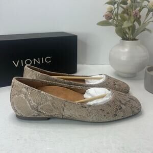 Vionic Orinda Leather Square Toe Snakeskin Flats Rose Women's 11M NWB Comfort